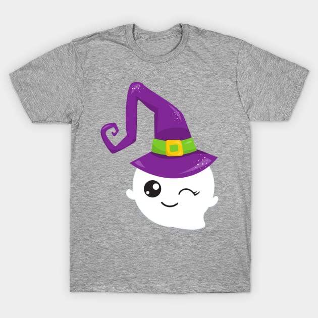 Halloween, Ghost, Witch Hat, Trick Or Treat, Boo T-Shirt by Jelena Dunčević